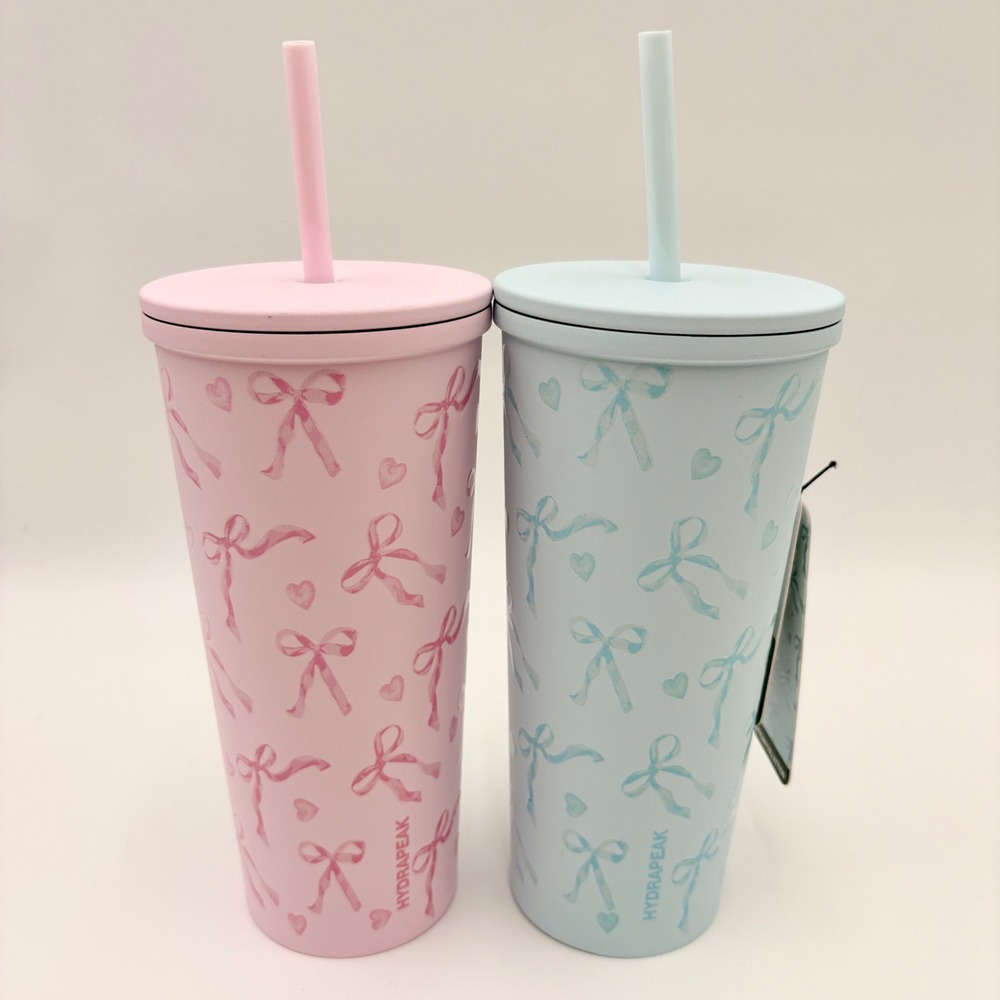 Hydrapeak Journey 25oz Tumbler Set Bow Hearts Whisper Pink Powder Blue 2PK NEW